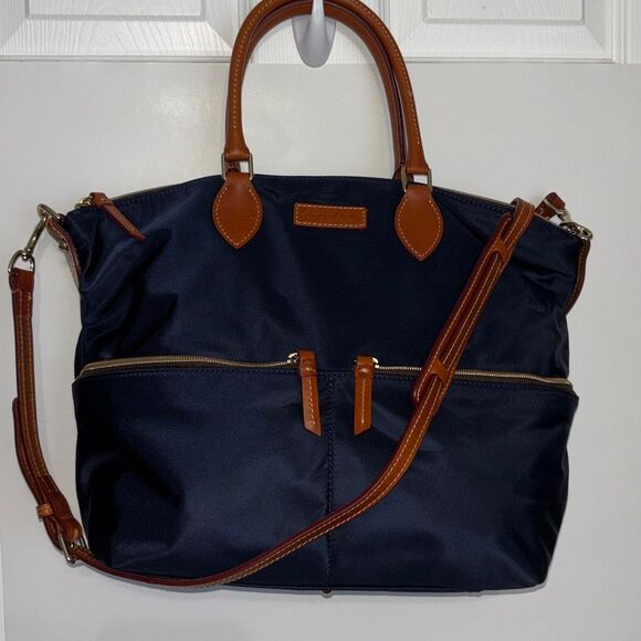 NWT Dooney & Bourke large pocket satchel purse/crossbody blue nylon - Picture 2 of 9